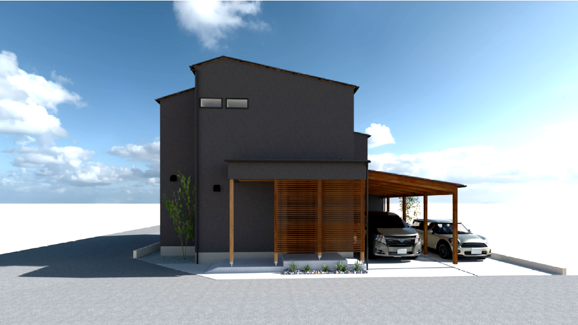 インナーガレージで繋がる吹き抜けの家